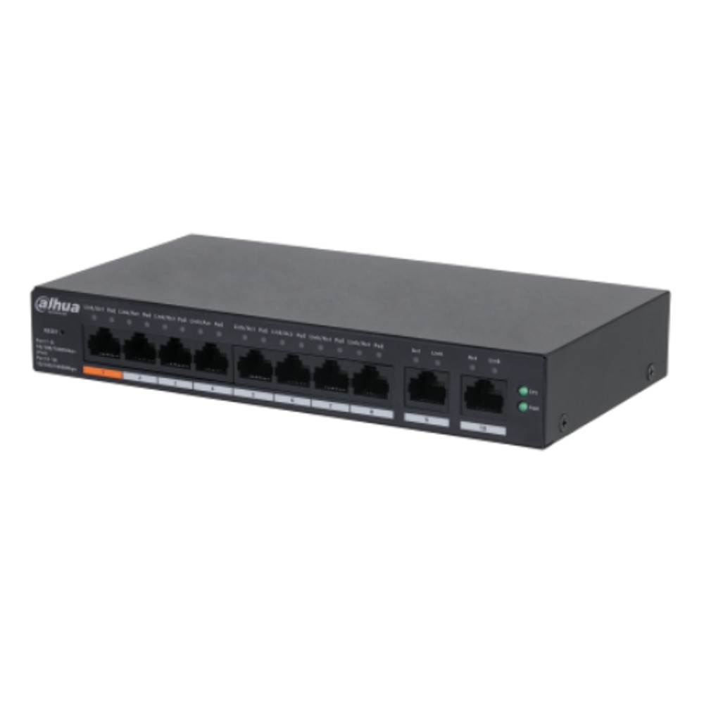 DAHUA DH-CS4010-8GT-60 8-портовый PoE коммутатор управляемый L2, 8xRJ45 1Gb PoE, 2xRJ45 1Gb (uplink), суммарно 60Вт, коммутация 20 Гбит/с, MAC-таблица 8K, металл