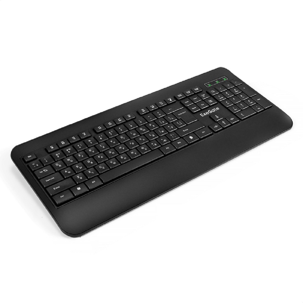 Exegate EX296922RUS Клавиатура ExeGate Professional Standard LY-E5500M (USB, полноразмерная, влагозащищенная, 104кл., Enter большой, подставка под запястья, длина кабеля 1,35м, черная, Color Box)