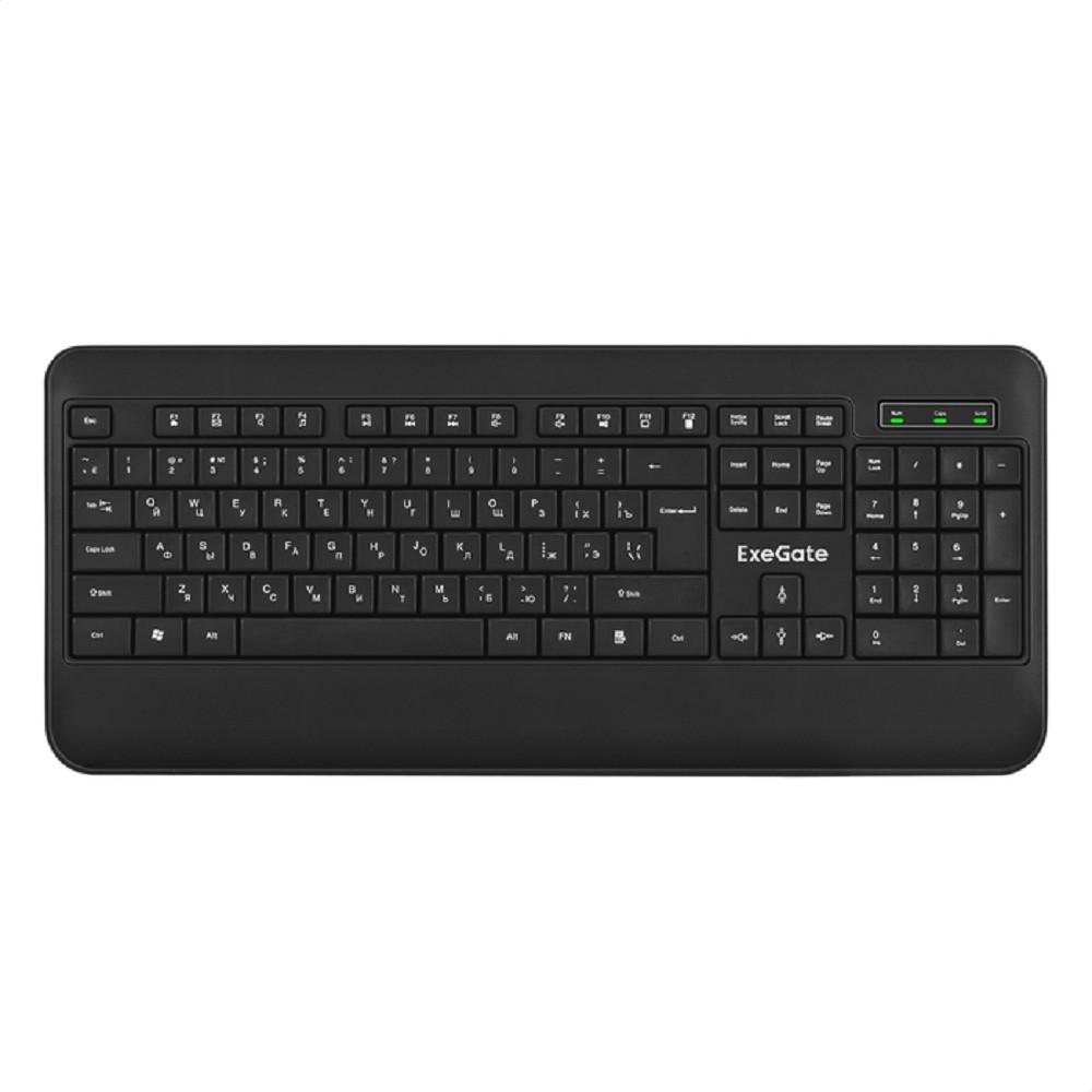 Exegate EX296922RUS Клавиатура ExeGate Professional Standard LY-E5500M (USB, полноразмерная, влагозащищенная, 104кл., Enter большой, подставка под запястья, длина кабеля 1,35м, черная, Color Box)