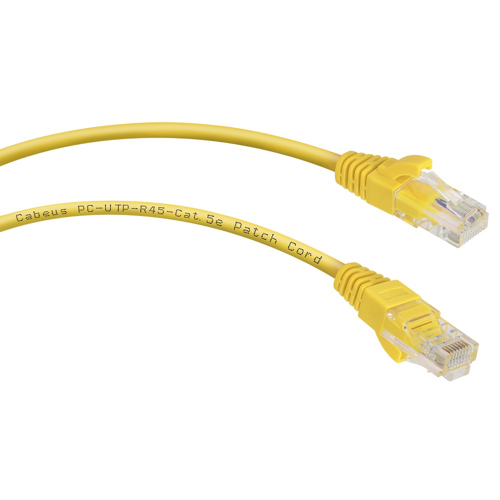Патч-корд U/UTP, категория 5е, 2xRJ45/8p8c, неэкранированный, желтый, PVC, 0.3м U/UTP, категория 5е, 2xRJ45/8p8c, неэкранированный, желтый, PVC, 0.3м Cabeus арт. PC-UTP-RJ45-Cat.5e-0.3m-YL