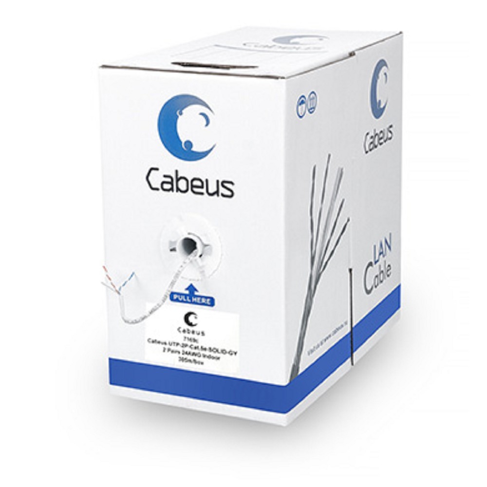 Cabeus UTP-2P-Cat.5e-SOLID-GY Кабель витая пара UTP (U/UTP), категория 5e, 2 пары (24 AWG) , одножильный, PVC нг(А)-LS, серый (305 м)
