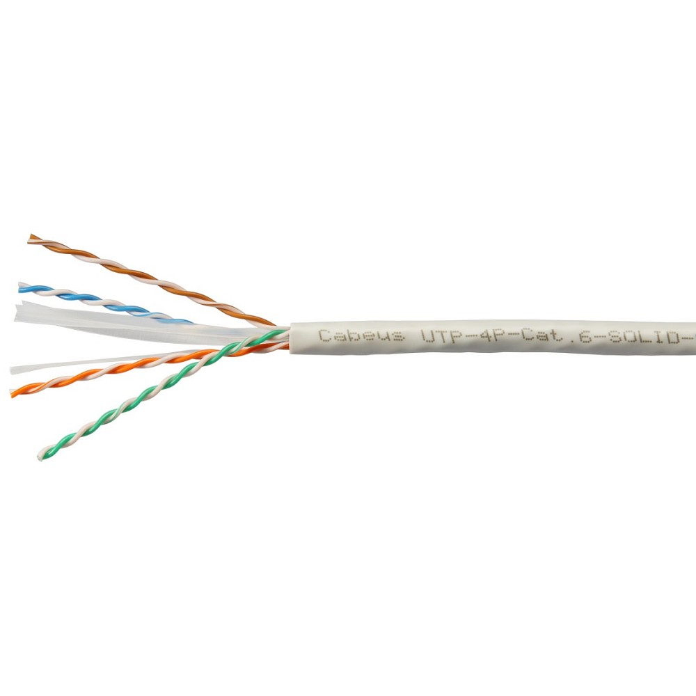 Cabeus UTP-4P-Cat.6-SOLID-LSZH-WH Кабель витая пара UTP (U/UTP), категория 6, 4 пары (23 AWG), одножильный, LSZH нг(А)-HF, белый (100 м)