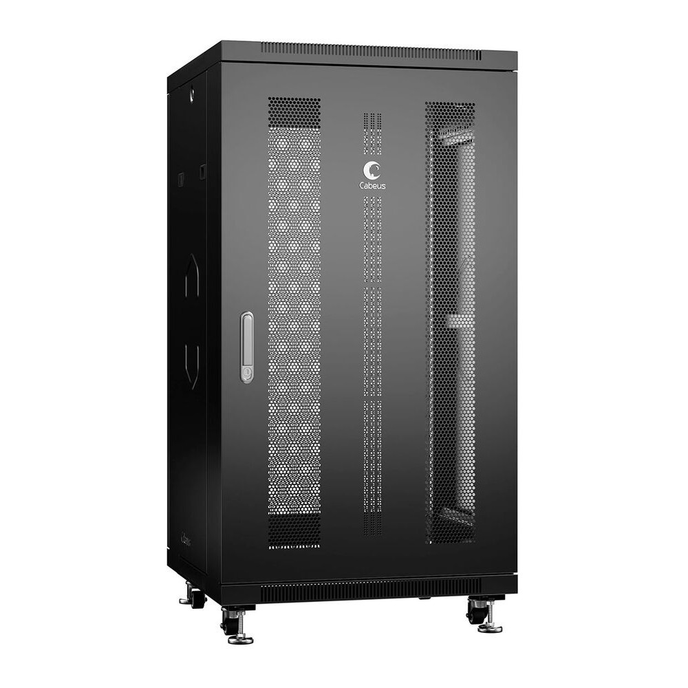 Cabeus ND-05C-22U60/80-BK Шкаф монтажный телекоммуникационный 19" напольный для распределительного и серверного оборудования 22U 600x800x1166mm (ШхГхВ) передняя и задняя перфорированные двери, ручка с