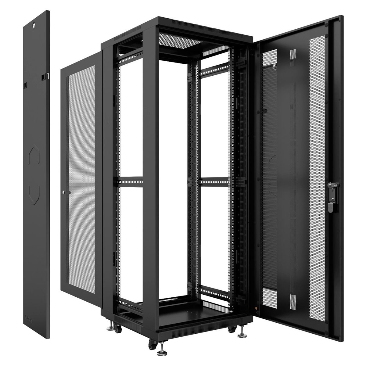 Cabeus ND-05C-22U60/80-BK Шкаф монтажный телекоммуникационный 19" напольный для распределительного и серверного оборудования 22U 600x800x1166mm (ШхГхВ) передняя и задняя перфорированные двери, ручка с