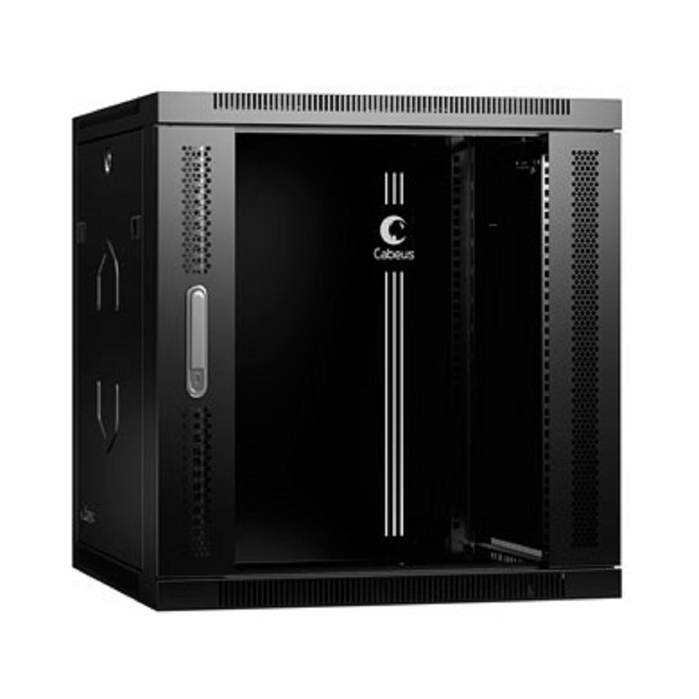 Шкаф коммутационный Cabeus (SH-05F-12U60/45-R-BK) настенный 12U 600x450мм пер.дв.стекл 50кг черный 390мм 25кг 220град. 635мм IP20 сталь