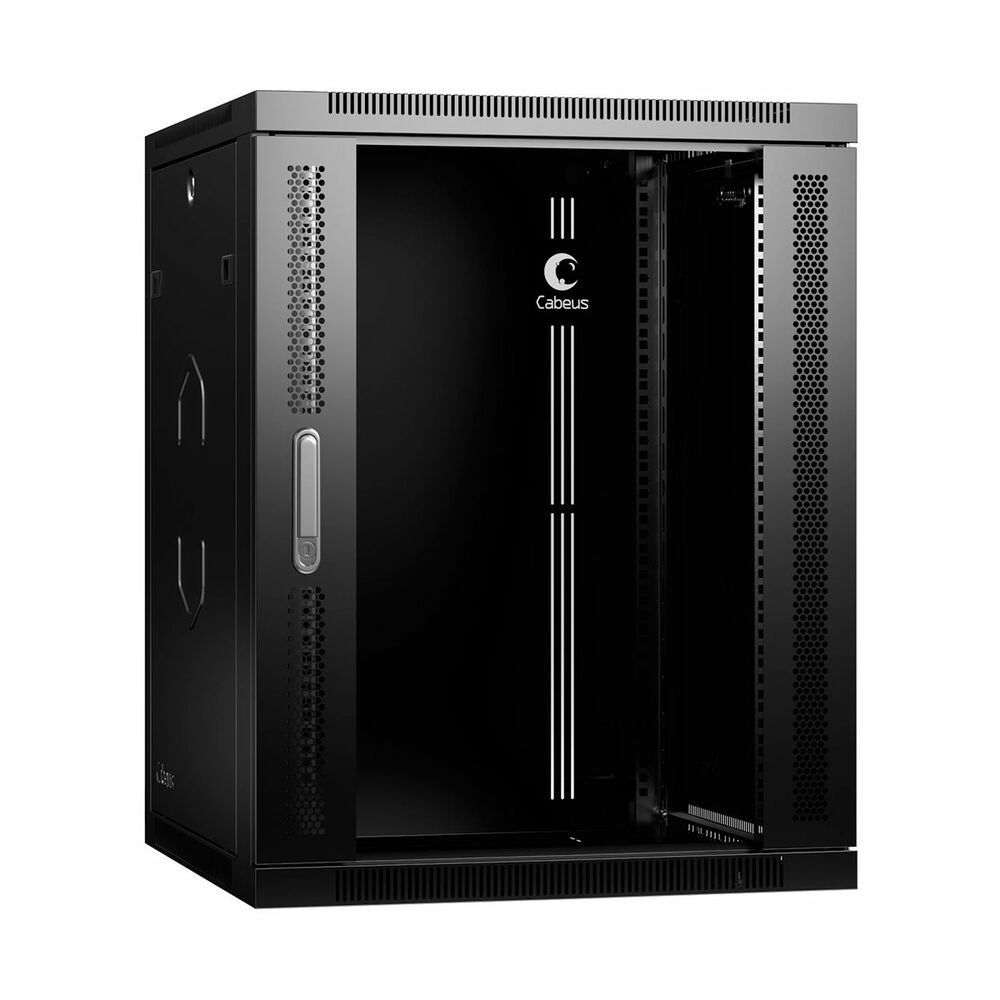 Шкаф коммутационный Cabeus (SH-05F-15U60/60-R-BK) настенный 15U 600x600мм пер.дв.стекл 60кг черный 540мм 30кг 220град. 769мм IP20 сталь