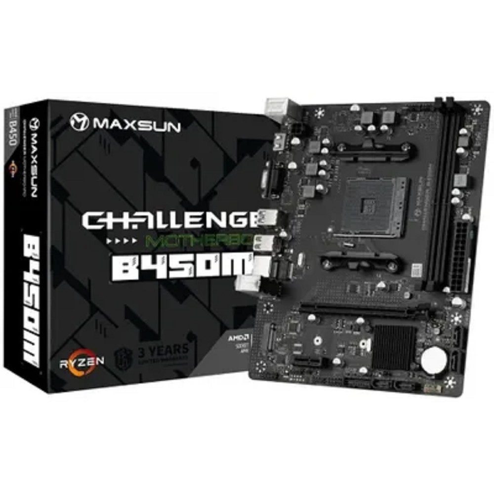 MAXSUN MS-Challenger B450M, AM4, B450, 2*DDR4, 4*SATA 3.0, M.2, USB 3.2, USB 2.0, 1*PCIE 16, 1*PCIE 1, HDMI+VGA, mATX
