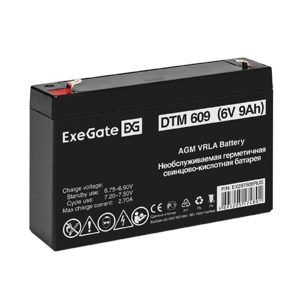 Exegate EX297508RUS Аккумуляторная батарея DTM 609 (6V 9Ah, клеммы F2)