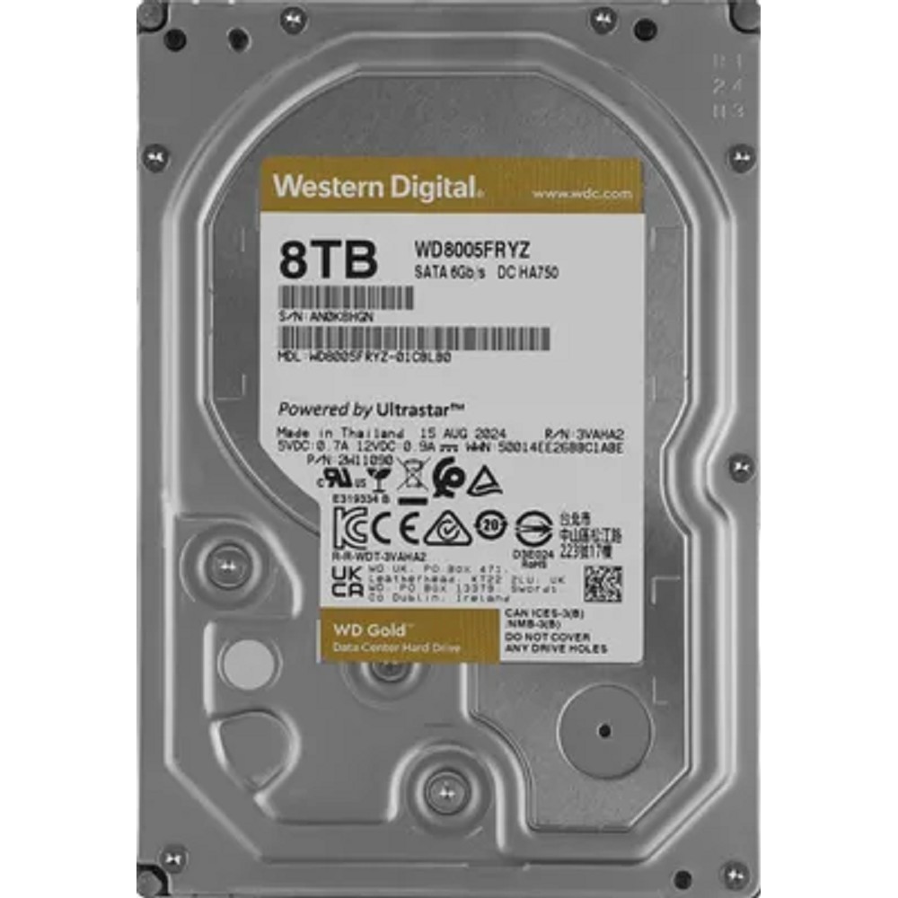 Western Digital GOLD HDD SATA 8TB, 7200rpm, 256MB buffer, WD8005FRYZ, 1 year