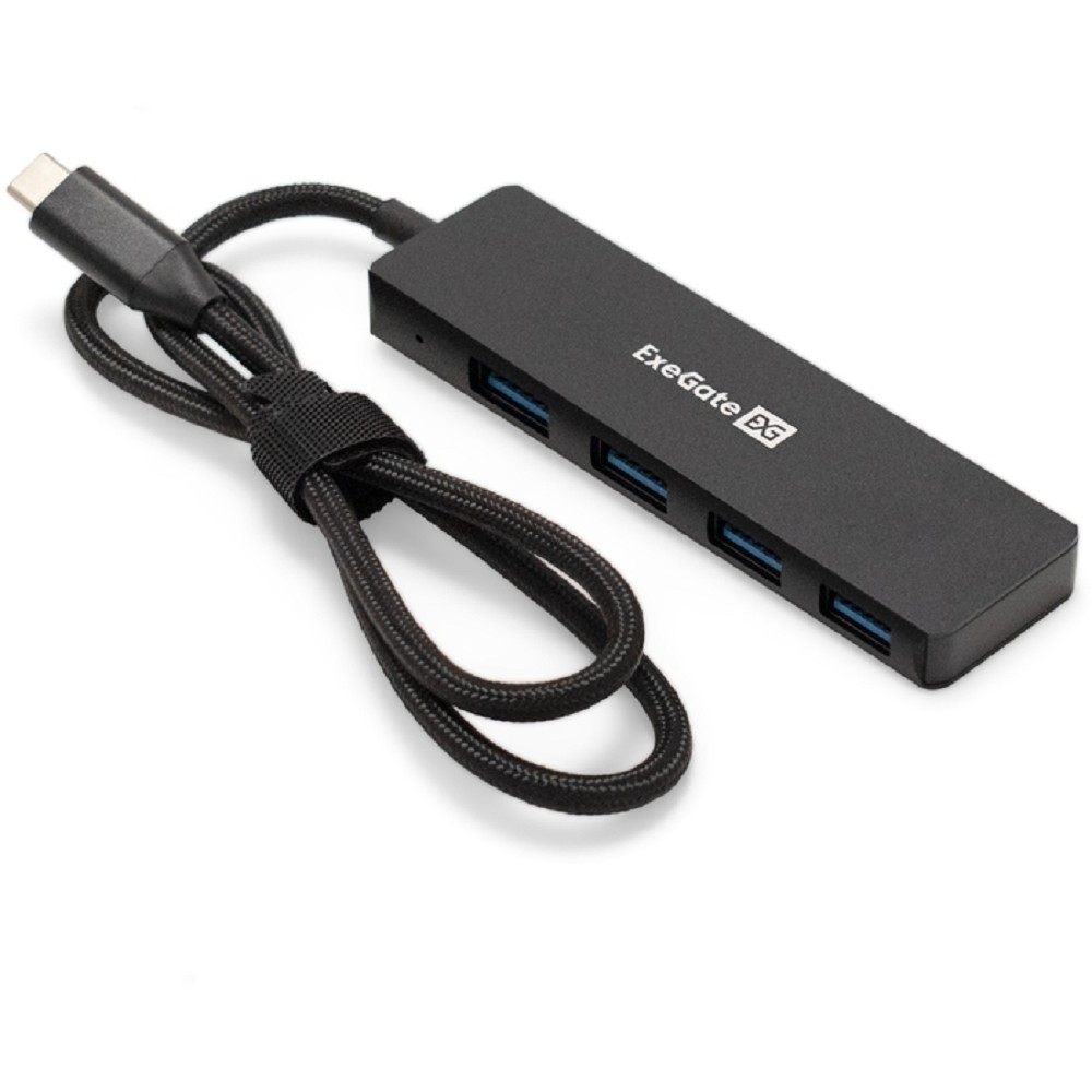 Exegate EX297631RUS USB-Хаб (концентратор) 4-в-1 ExeGate DUB-4C/3 (кабель-адаптер USB Type C --> 4xUSB3.0, Plug&Play, черный)