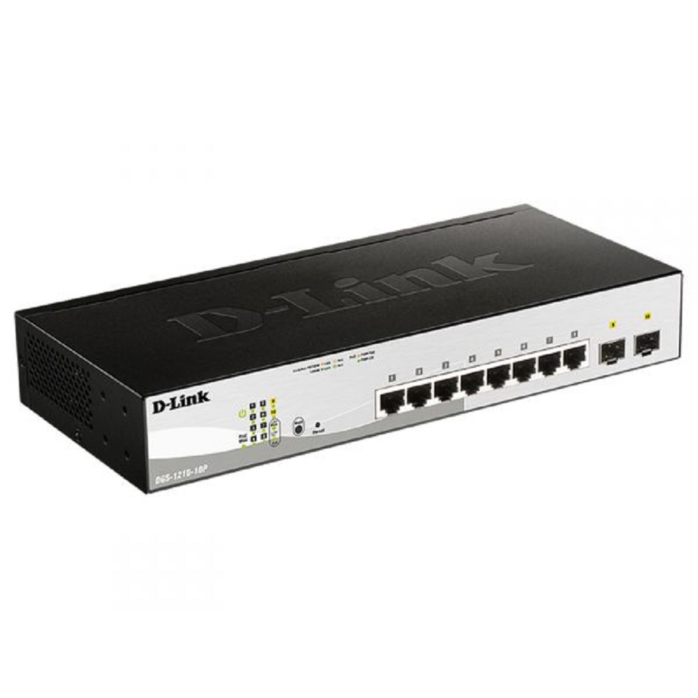 D-Link DGS-1210-10P/FL2A Управляемый L2 коммутатор с 8 портами 10/100/1000Base-T и 2 портами 1000Base-X SFP (8 портов PoE 802.3af/at, PoE бюджет 65 Вт) D-Link SMB