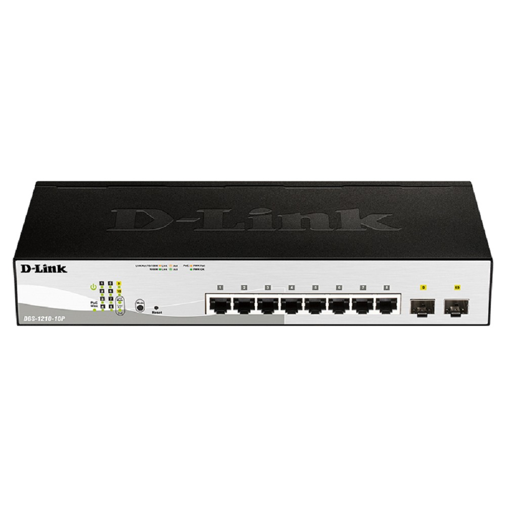 D-Link DGS-1210-10P/FL2A Управляемый L2 коммутатор с 8 портами 10/100/1000Base-T и 2 портами 1000Base-X SFP (8 портов PoE 802.3af/at, PoE бюджет 65 Вт) D-Link SMB