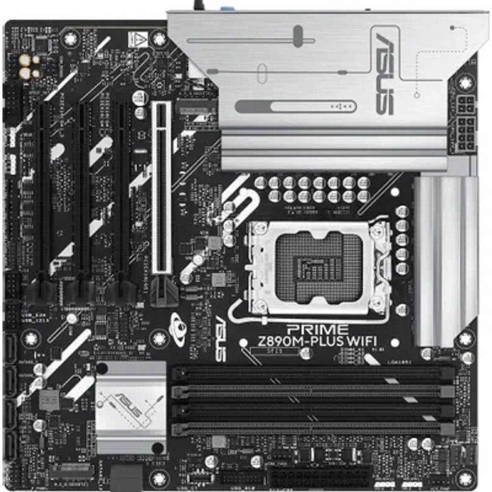 ASUS PRIME Z890M-PLUS WIFI (Socket 1851, mATX, 4xDDR5(192GB), DP/HDMI, 1xPCIe 5.0x16/3xPCIe 4.0x16/1xLAN (2.5GbE), Wi-Fi, BT, 6xSATA 6Gb/s, 3xM.2, 1xType-C, 7xUSB 3.2)