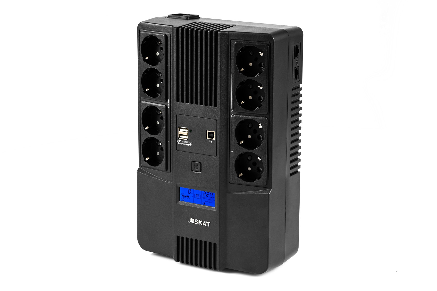 ИБП Бастион SKAT-UPS 800-AID-IN-1x9-8 {Line-interactive, 800/480Вт, LCD-дисплей, USB/ RJ-45, АКБ 1х 9Ач, сверху ЕВРО 4+4, реестр МПТ} (8933) арт. 8933 SKAT-UPS 800-AID-IN-1X9-8