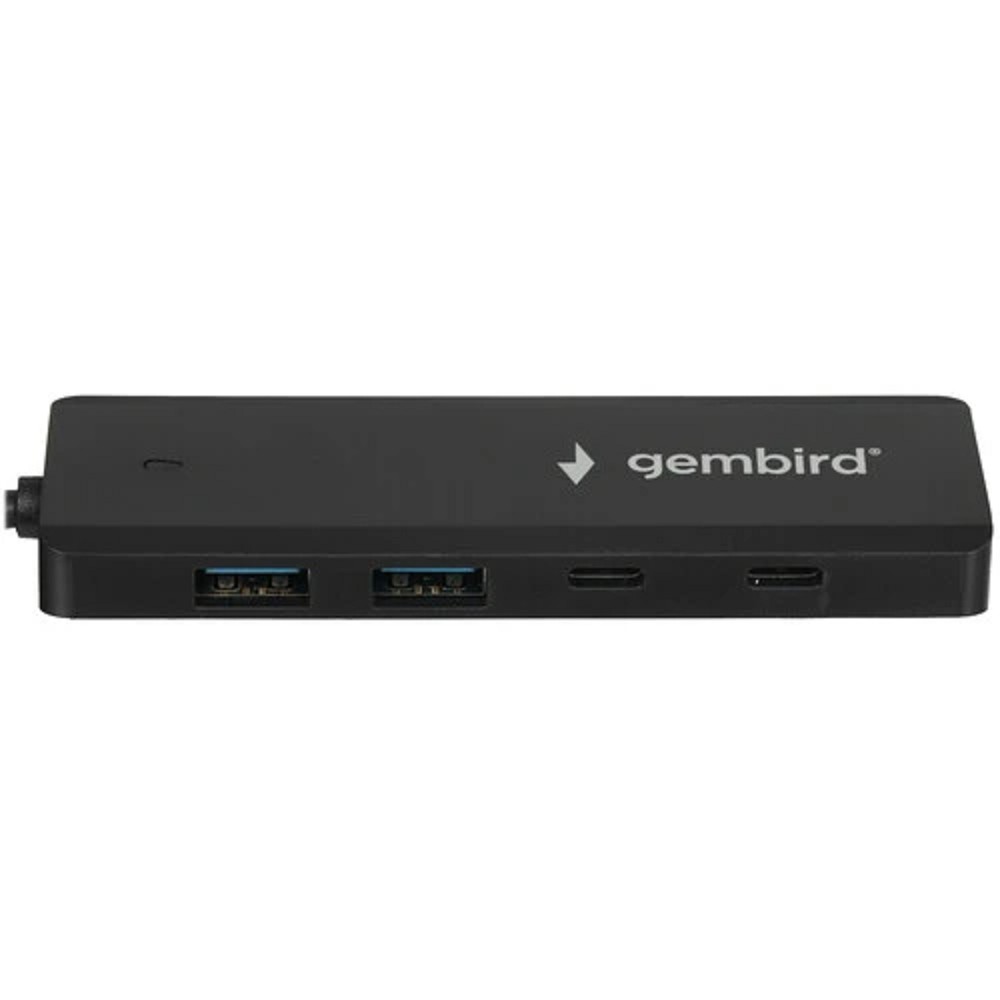 Gembird Разветвитель USB3.1 2xUSB, 2xType-C, с доп.пит (Type-C), кабель USB 19см, черный, коробка (UHB-C415)
