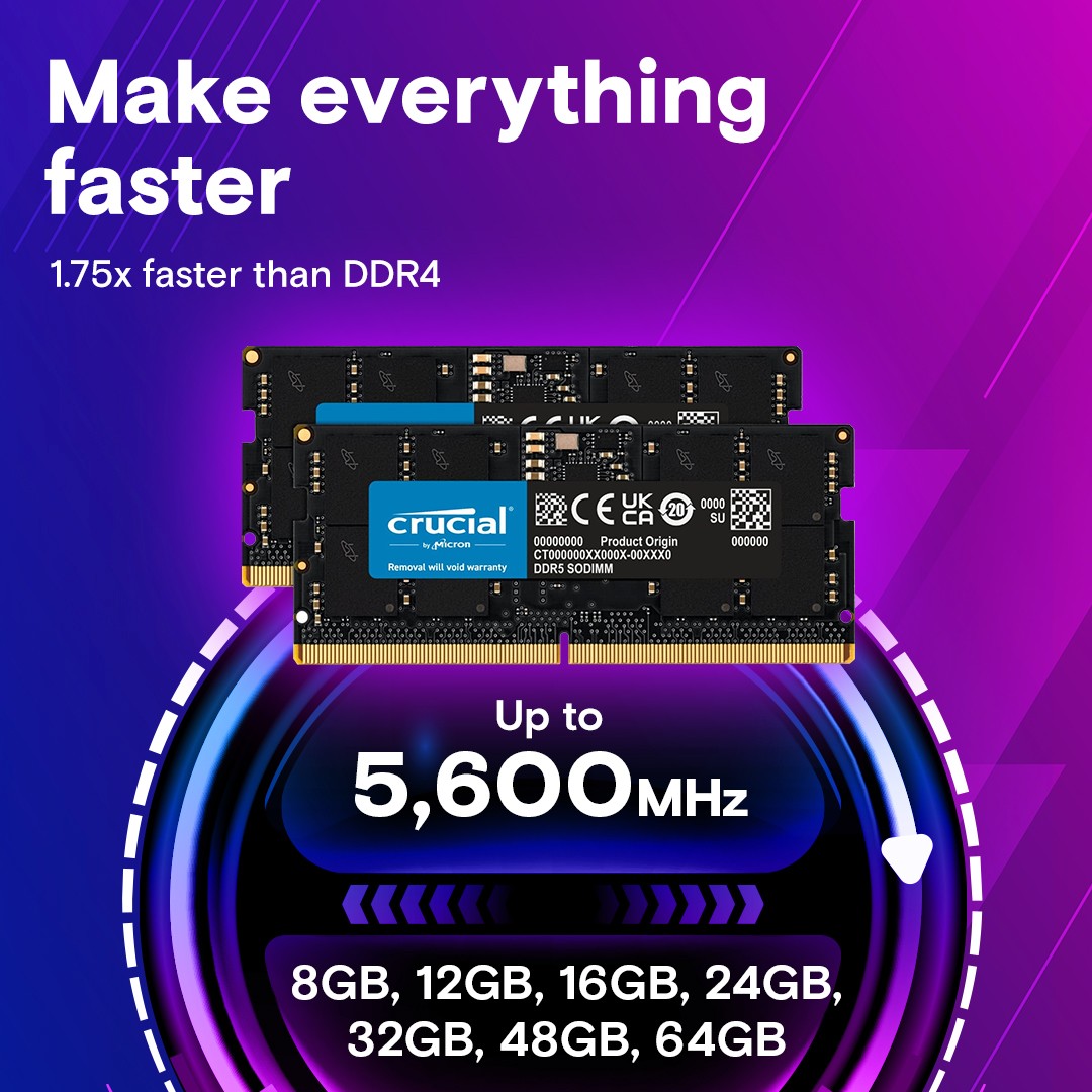 Crucial by Micron 8GB DDR5-5600 SODIMM (CT8G56C46S5) CL46 1.1V, 1 Year Warrаnty OEM