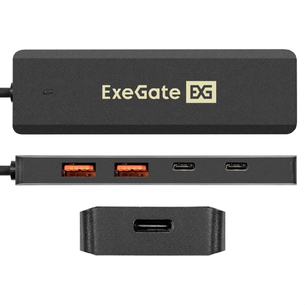 Exegate EX298169RUS USB-Хаб (концентратор) 4-в-1 ExeGate DUB-2C2P/10G (кабель-адаптер USB 3.2 Gen2 Type C --> 2xUSB3.2 Gen2 Type-A (10G)/2xUSB3.2 Gen2 Type-C (10G), SuperSpeed+ USB 10Gbps, Plug&Play,