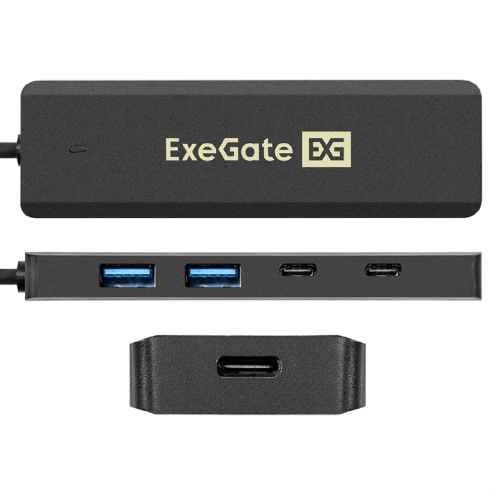 Exegate EX298176RUS USB-Хаб (концентратор) 4-в-1 ExeGate DUB-2C2P/5G (кабель-адаптер USB 3.2 Gen1 Type C --> 2xUSB3.2 Gen1 Type-A (5G)/2xUSB3.2 Gen1 Type-C (5G), SuperSpeed USB 5Gbps, Plug&Play, черны