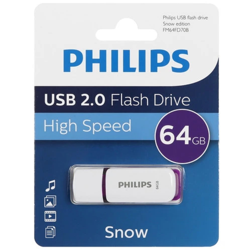 PHILIPS USB Drive 64GB PHILIPS SNOW2.0 64GB, USB 2.0 арт. FM64FD70B/97