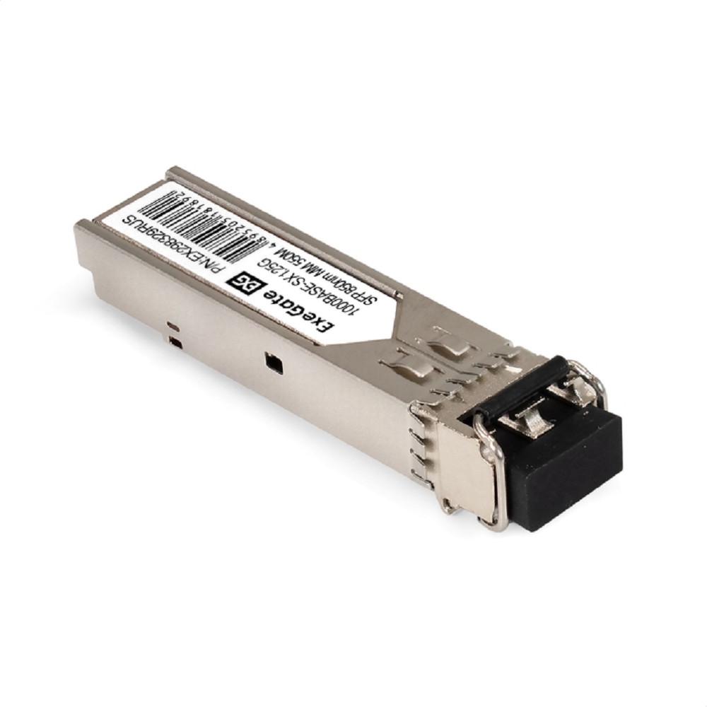 Exegate EX298329RUS Трансивер SFP EXT-1G-MM850-LC2-550M (1000Base-SX для многомодового оптического кабеля, 1,25 Гбит/с, Tx:850/Rx:850 нм, до 550 м, разъем Duplex LC)