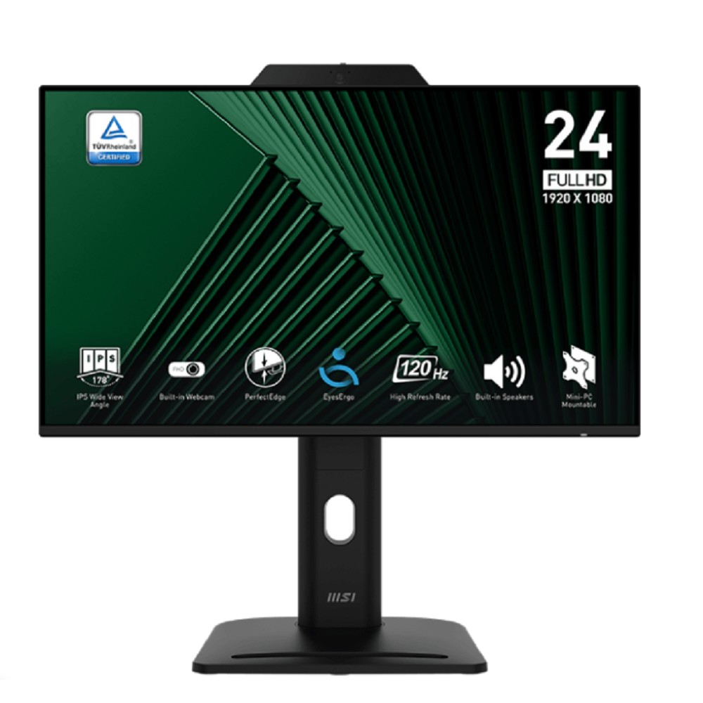 MSI PRO 23.8" MP242PMG {IPS 1920x1080 120Hz 4ms 300cd D-Sub HDMI DisplayPort 2xUSB Speakers WebCam HAS Pivot Vesa} [9S6-3PD89T-005] MicroStar