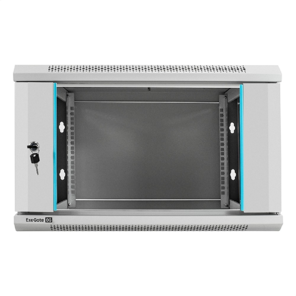 Exegate EX298599RUS Шкаф телекоммуникационный 19" настенный 6U ExeGate EC-WM-6U.450.G.GREY (19”, 6U, 600x450x370mm (ШхГхВ), передняя дверь закаленное стекло, съемные боковые панели, пыле- и влагозащит