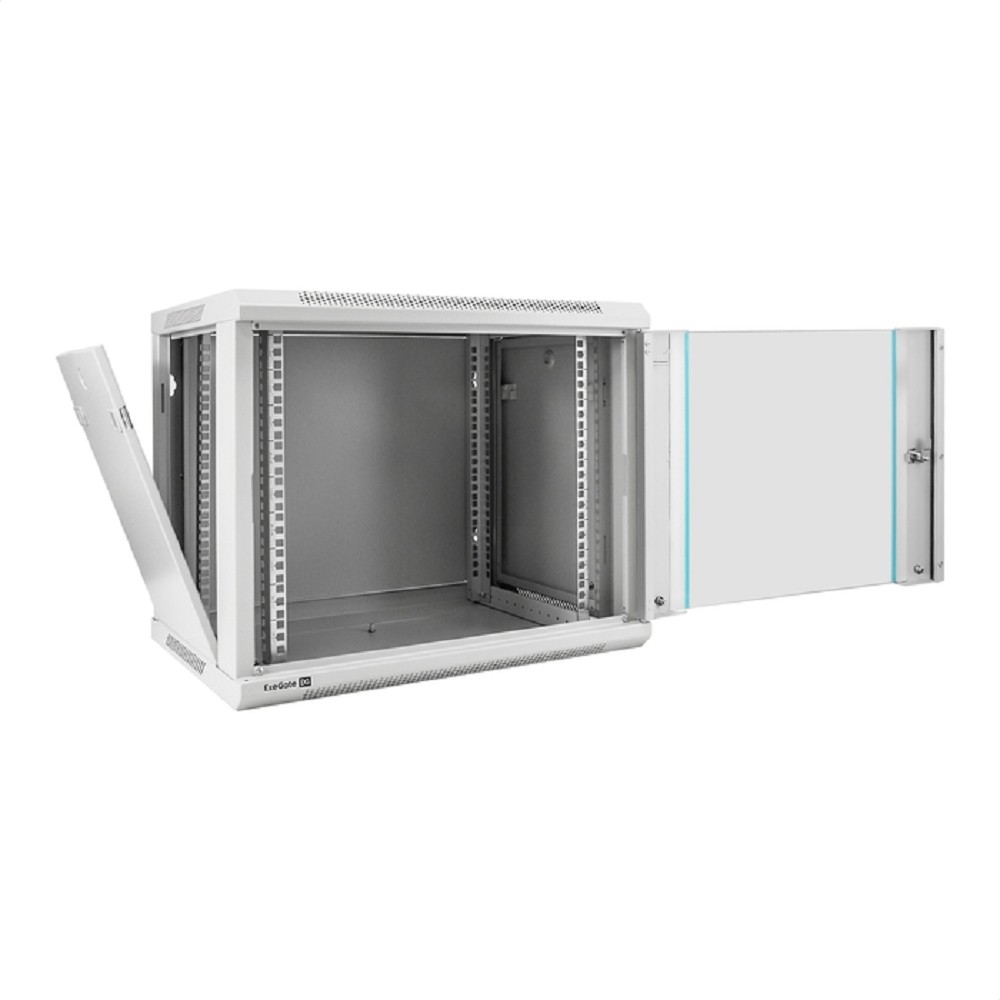 Exegate EX298601RUS Шкаф телекоммуникационный 19" настенный 9U ExeGate EC-WM-9U.450.G.GREY (19”, 9U, 600x450x500mm (ШхГхВ), передняя дверь закаленное стекло, съемные боковые панели, пыле- и влагозащит