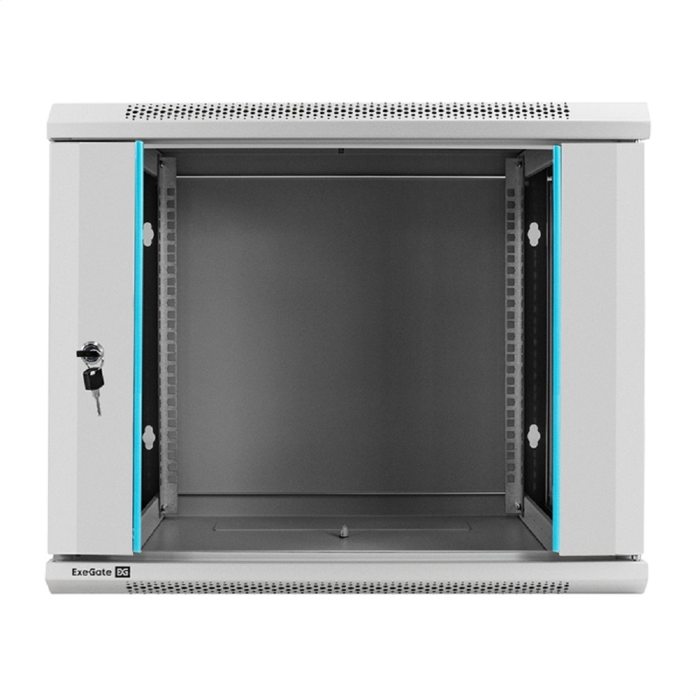 Exegate EX298601RUS Шкаф телекоммуникационный 19" настенный 9U ExeGate EC-WM-9U.450.G.GREY (19”, 9U, 600x450x500mm (ШхГхВ), передняя дверь закаленное стекло, съемные боковые панели, пыле- и влагозащит