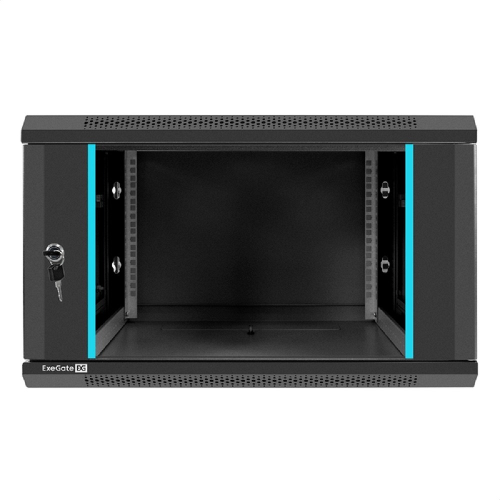 Exegate EX298606RUS Шкаф телекоммуникационный 19" настенный 6U ExeGate EC-WM-6U.600.G.BLACK (19”, 6U, 600x600x370mm (ШхГхВ), передняя дверь закаленное стекло, съемные боковые панели, пыле- и влагозащи