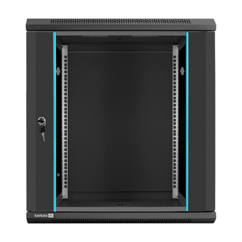 Exegate EX298609RUS Шкаф телекоммуникационный 19" настенный 12U ExeGate EC-WM-12U.450.G.BLACK (19”, 12U, 600x450x635mm (ШхГхВ), передняя дверь закаленное стекло, съемные боковые панели, пыле- и влагоз