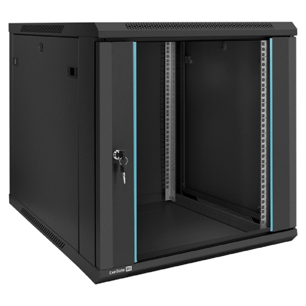 Exegate EX298610RUS Шкаф телекоммуникационный 19" настенный 12U ExeGate EC-WM-12U.600.G.BLACK (19”, 12U, 600x600x635mm (ШхГхВ), передняя дверь закаленное стекло, съемные боковые панели, пыле- и влагоз