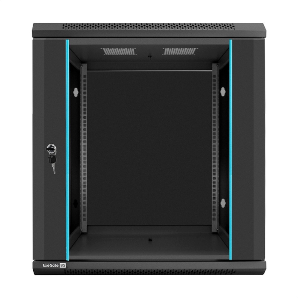 Exegate EX298610RUS Шкаф телекоммуникационный 19" настенный 12U ExeGate EC-WM-12U.600.G.BLACK (19”, 12U, 600x600x635mm (ШхГхВ), передняя дверь закаленное стекло, съемные боковые панели, пыле- и влагоз