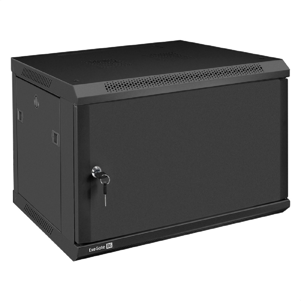 Exegate EX298617RUS Шкаф телекоммуникационный 19" настенный 6U ExeGate EC-WM-6U.450.M.BLACK (19”, 6U, 600x450x370mm (ШхГхВ), передняя дверь металл, съемные боковые панели, пыле- и влагозащита IP23, че