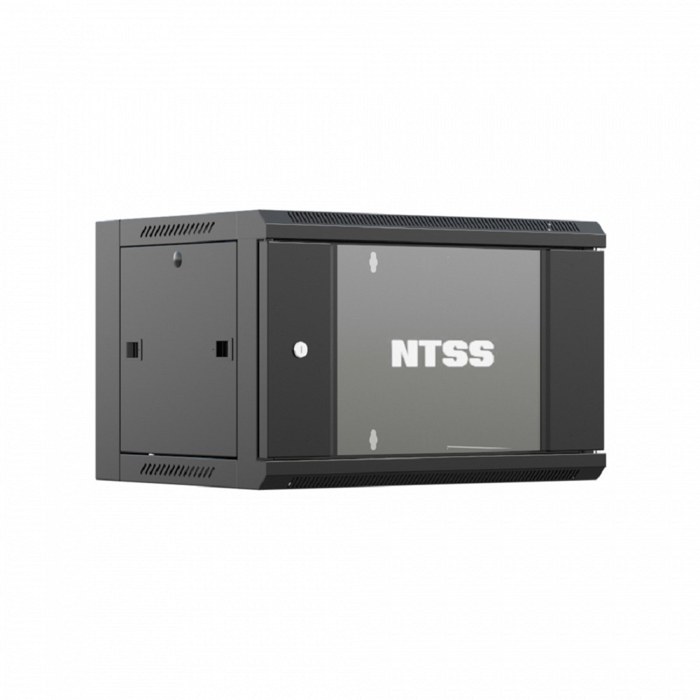 Шкаф коммутационный NTSS (NTSS-W6U6060GS-BL) настенный 6U 570x600мм пер.дв.стекл 60кг черный 500мм 18.8кг 220град. 370мм IP20 сталь