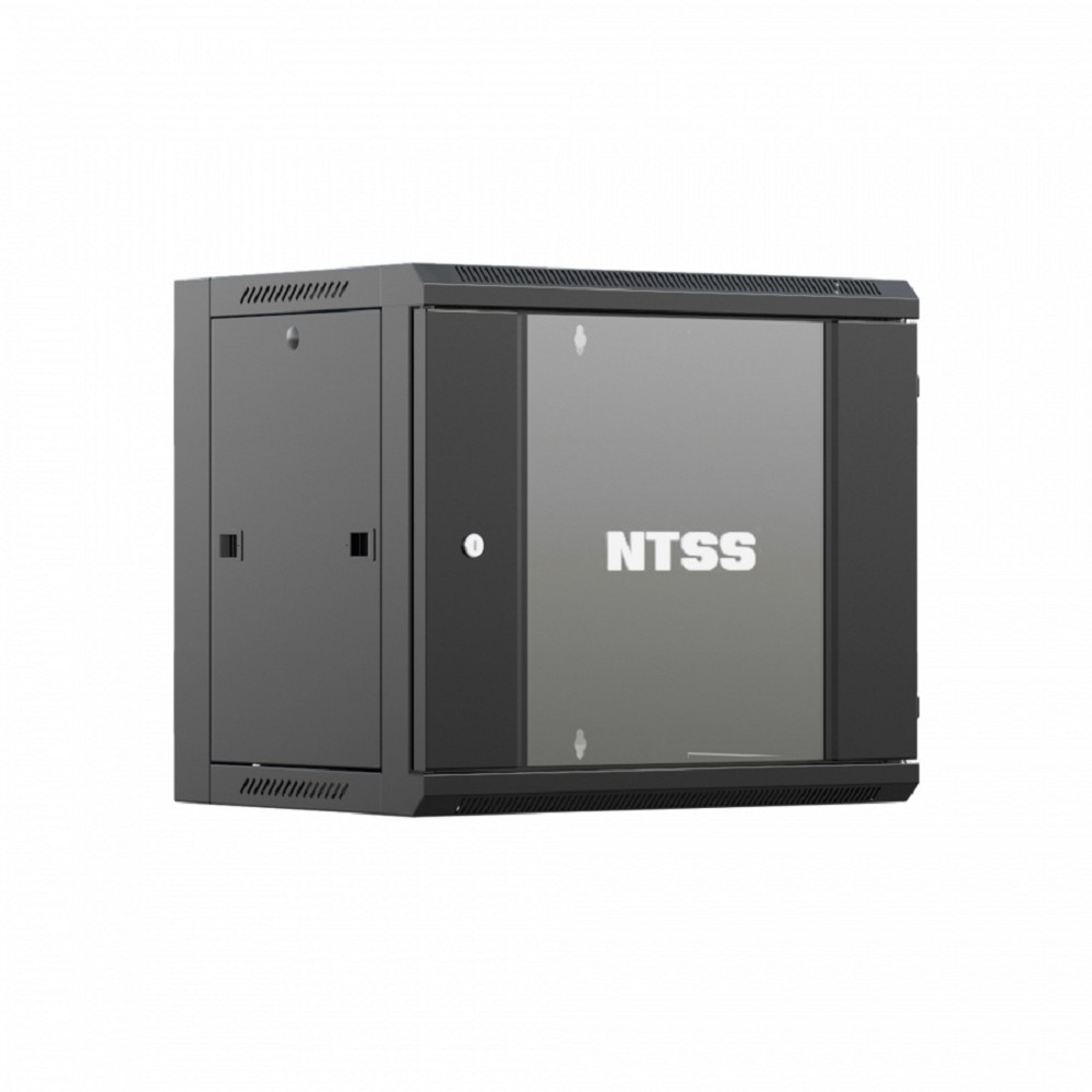 Шкаф коммутационный NTSS NTSS-W12U6060GS-BL настенный 12U 570x600мм пер.дв.стекл 60кг черный 500мм 27кг 220град. 635мм IP20 сталь