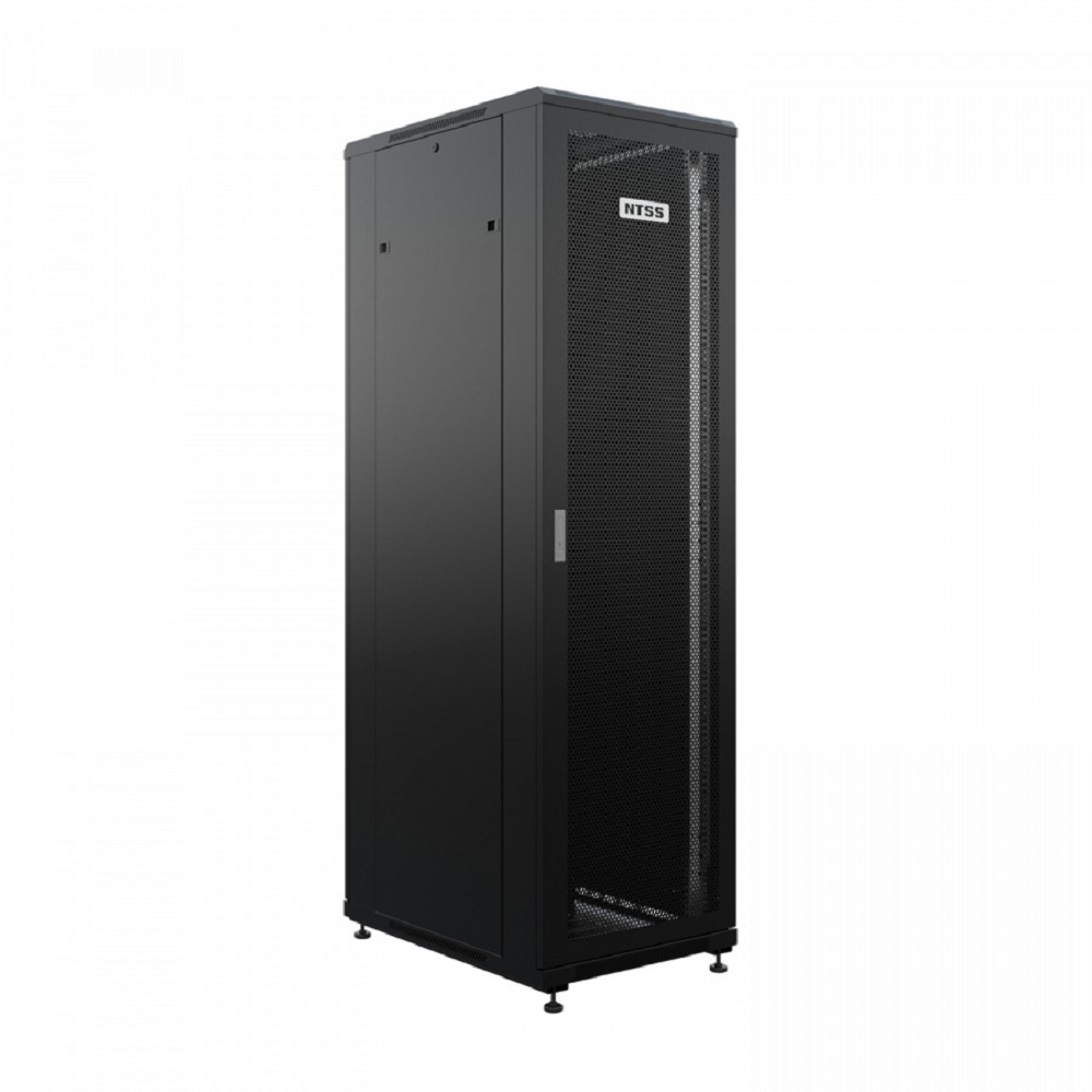 NTSS Шкаф напольный универсальный серверный NTSS R 18U 600х800мм, 4 профиля 19, двери перфорированная и сплошная металл, боковые стенки съемные, регулируемые опоры, разобранный, черный RAL 9005 NTSS-R арт. NTSS-R18U6080PD-BL