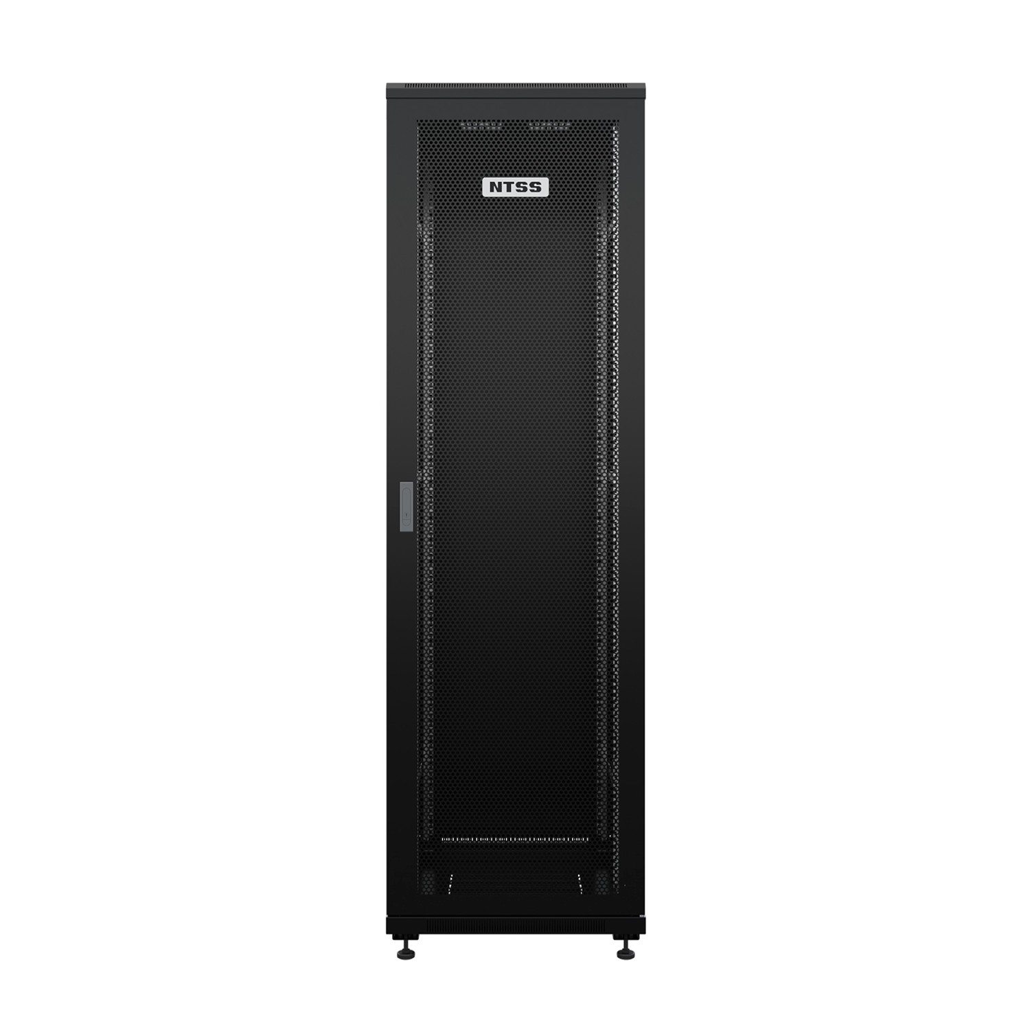 NTSS Шкаф напольный универсальный серверный NTSS R 18U 600х800мм, 4 профиля 19, двери перфорированная и сплошная металл, боковые стенки съемные, регулируемые опоры, разобранный, черный RAL 9005 NTSS-R арт. NTSS-R18U6080PD-BL
