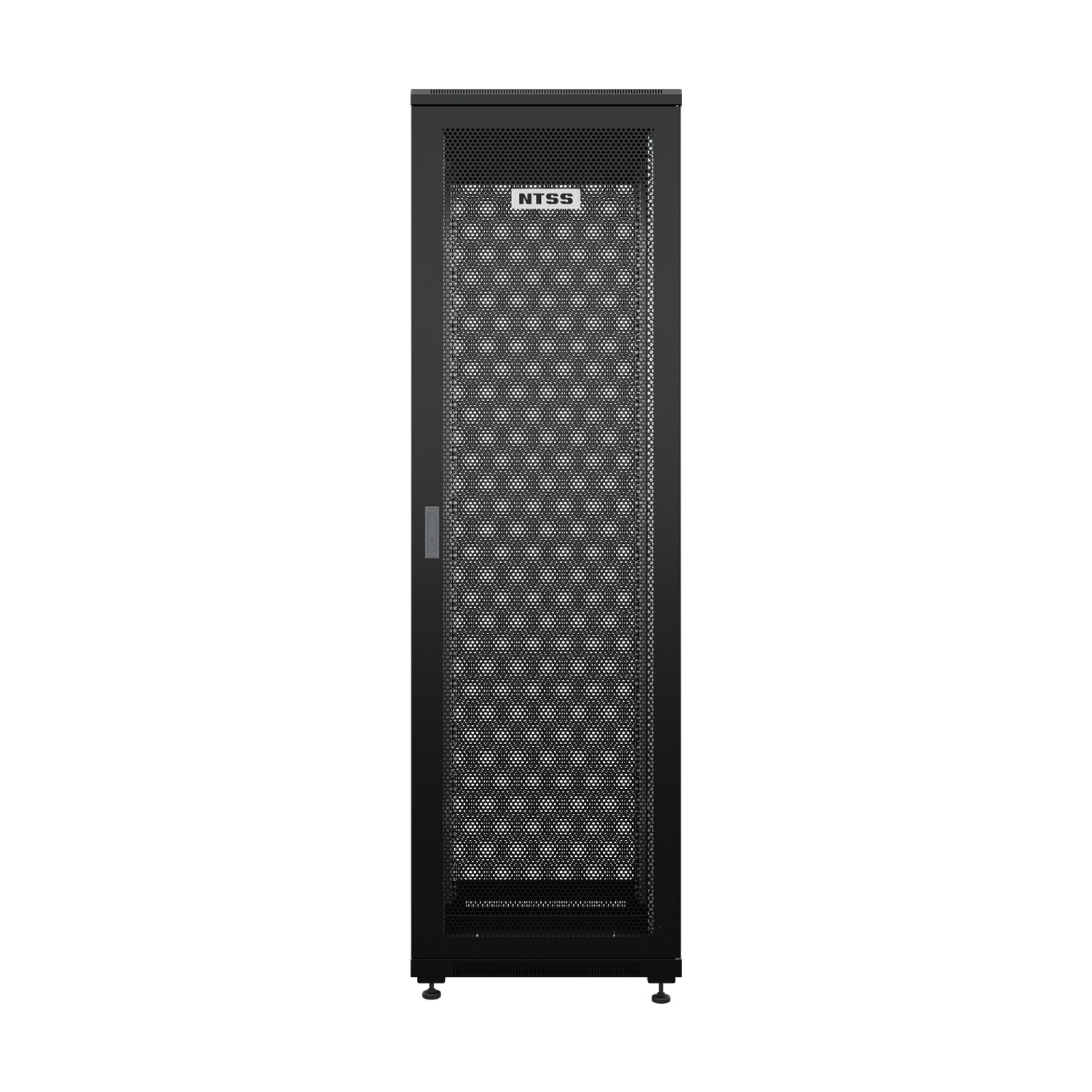 NTSS Шкаф напольный универсальный серверный NTSS R 18U 600х600мм, 4 профиля 19, двери перфорированная и перфорированная, боковые стенки съемные, регулируемые опоры, разобранный, черный RAL 9005 NTSS-R арт. NTSS-R18U6060PD/PD-BL