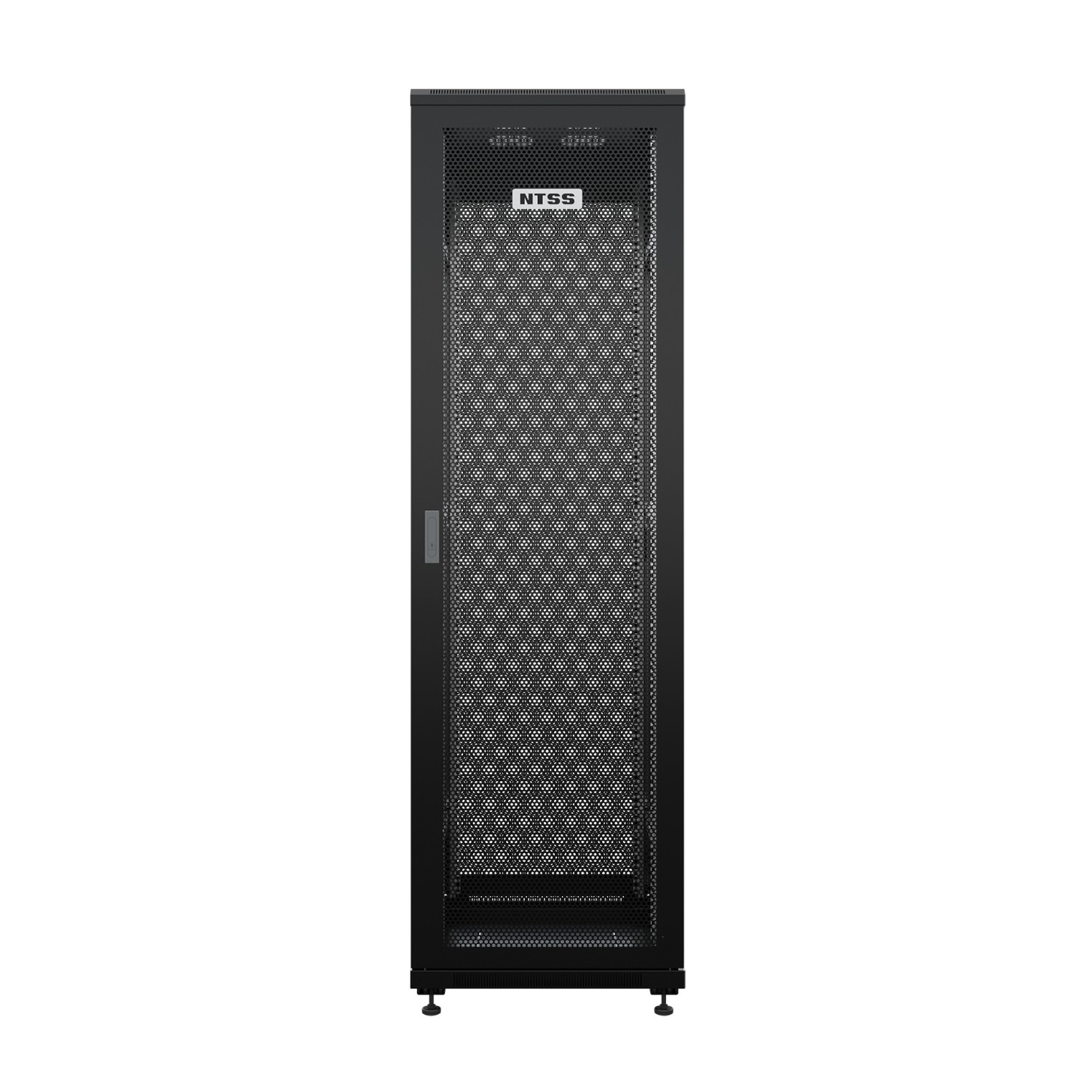 NTSS Шкаф напольный универсальный серверный NTSS R 32U 600х800мм, 4 профиля 19, двери перфорированная и перфорированная, боковые стенки съемные, регулируемые опоры, разобранный, черный RAL 9005 NTSS-R арт. NTSS-R32U6080PD/PD-BL