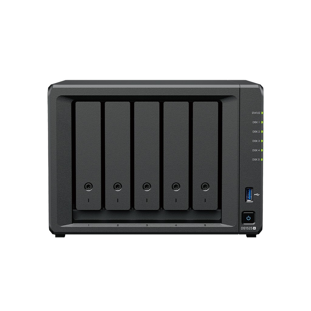 Synology DS1525+ СХД AMD V1500B (Quad-Core, 8 Threads) 2.2 GHz 8GB DDR4 ECC 5 x 3.5”/2.5” SATA HDD/SSD 2 x M.2 NVMe (for SSD cache, no storage pool support) 2 x 2.5GbE RJ-45 вилка UK/HK 3-pin