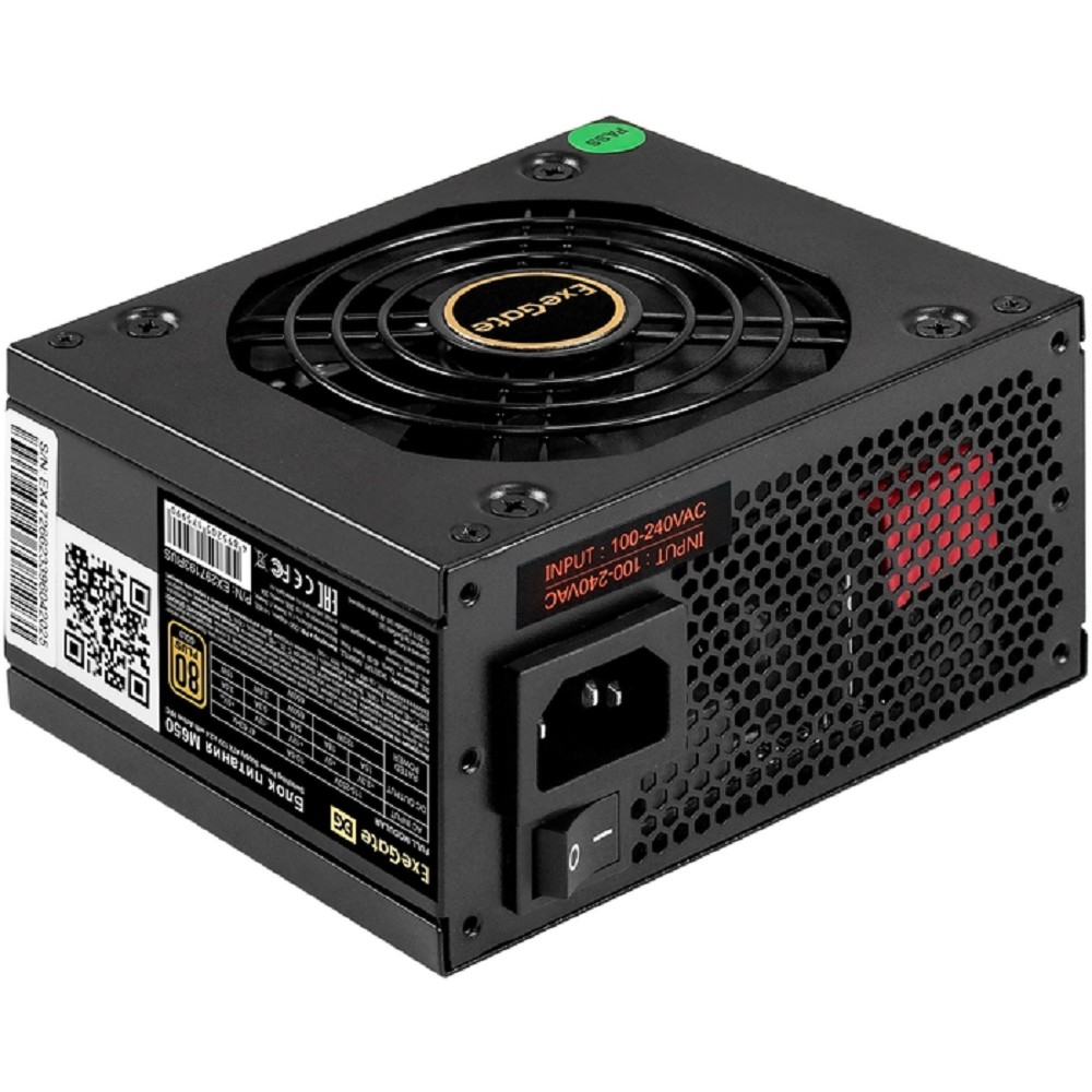 Exegate EX297193RUS Блок питания 650W ExeGate M650 GOLD (SFX, APFC, КПД 90% (80 PLUS GOLD), 9cm fan, 24pin, (4+4)pin, 2xPCI-E, 6xSATA, 3xIDE, 1xFDD, Full Cable Management, black, ATX adapter, Retail b