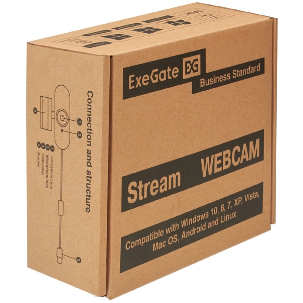 ExeGate Stream C925 Wide Full HD (2Мп, 1920х1080, 1080P,30fps, защитная шторка, фиксированный фокус, широкоугольный 4-линзовый объектив 79°, микрофон с шумоподавлением, универсальное крепление, USB, к арт. EX299090RUS