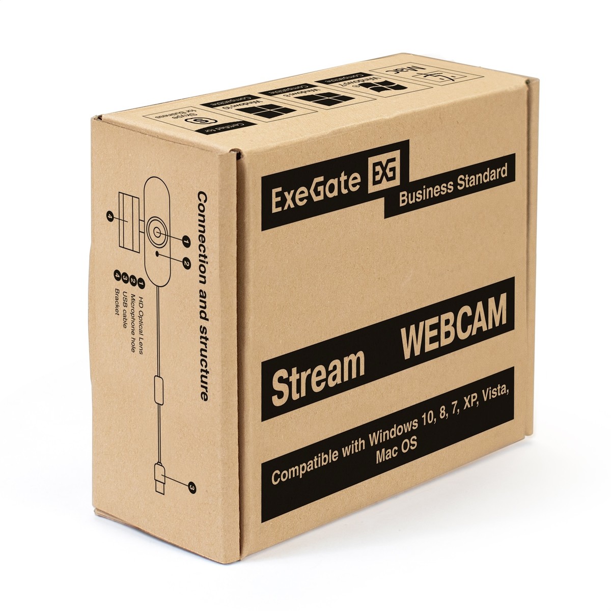 ExeGate Stream HD-4000 4K UHD AF (8Мп, 3840x2160, 30fps, H.264, автоматический фокус, защитная шторка, 4-линзовый объектив (стекло), стерео микрофон с шумоподавлением, универсальное крепление, USB, ка арт. EX299094RUS