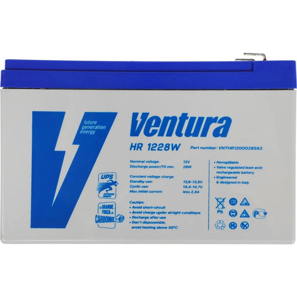 АКБ Ventura HR 1228W 12V/192 Вт/блок {7.2Ач, S63 (F2), ДхШхВ 151х65х100мм, 2.35кг, срок службы 10 лет}