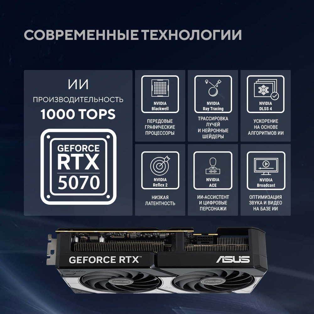 Видеокарта ASUS DUAL-RTX5070-O12G//RTX5070 HDMI*1 DP*3 12G D7; 90YV0M17-M0NA00