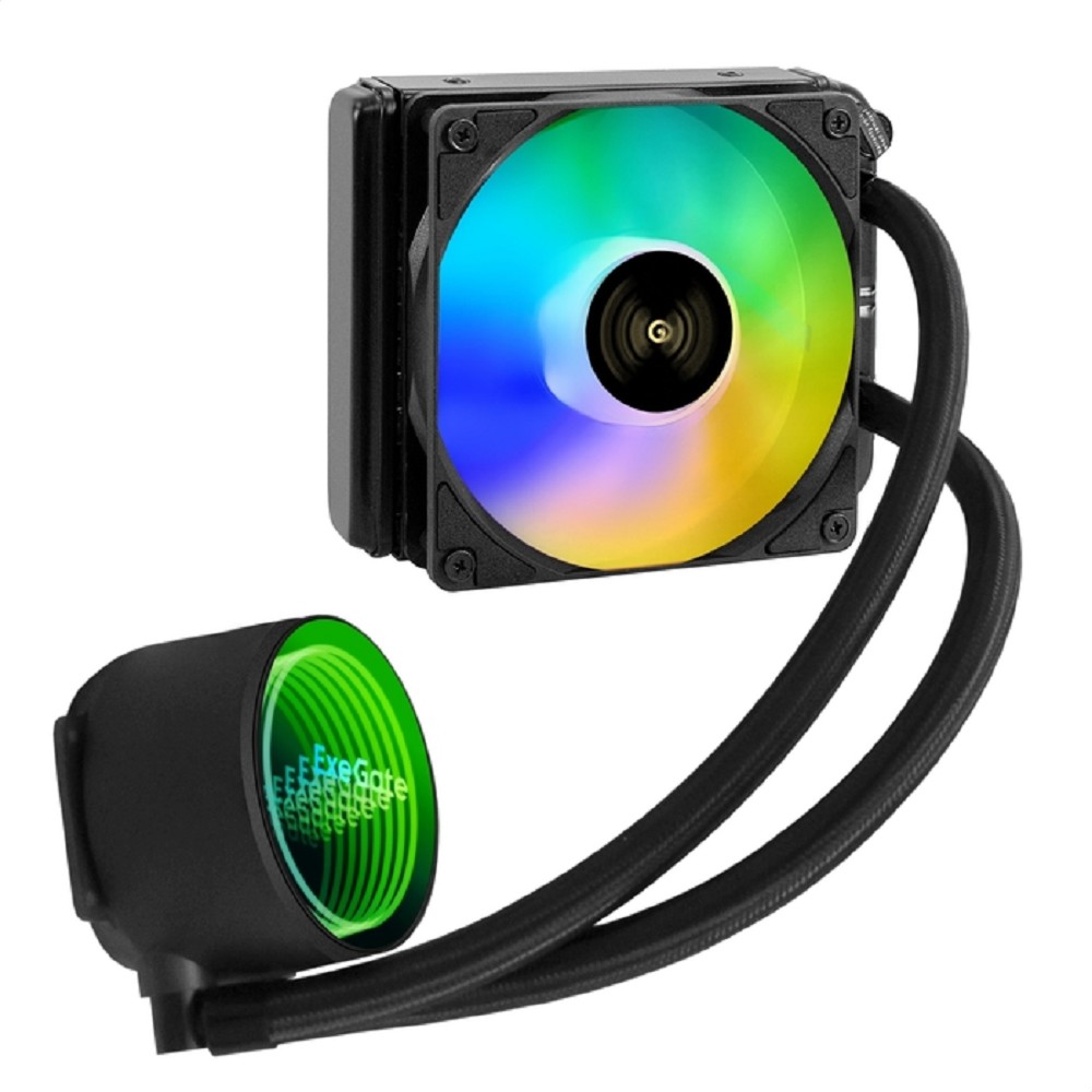 Exegate EX298708RUS Комплект водяного охлаждения ExeGate BlackWater-120V3.PWM.ARGB (3 PIN 5V ADDRESSABLE RGB подсветка, LGA2066/2011/1366/1150/1151/1155/1156/1200/1700/1851/AM4/AM5/FM1/FM2/FM2+/AM2/AM