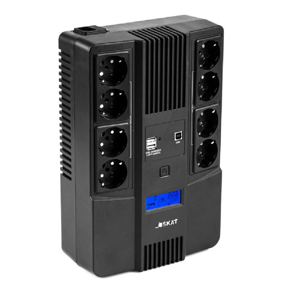 ИБП Бастион SKAT-UPS 1000-AID-IN-1x9-8 {Line-interactive, 1000/600Вт, LCD-дисплей, USB/ RJ-45, АКБ 1х 9Ач, сверху ЕВРО 4+4, реестр МПТ} (8934) арт. 8934 SKAT-UPS 1000-AID-IN-1x9-8
