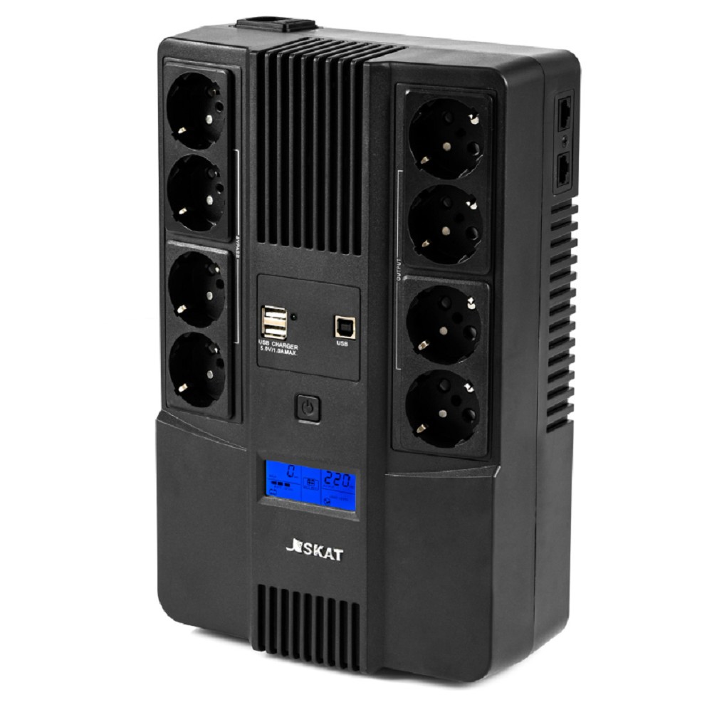 ИБП Бастион SKAT-UPS 1000-AID-IN-1x9-8 {Line-interactive, 1000/600Вт, LCD-дисплей, USB/ RJ-45, АКБ 1х 9Ач, сверху ЕВРО 4+4, реестр МПТ} (8934) арт. 8934 SKAT-UPS 1000-AID-IN-1x9-8