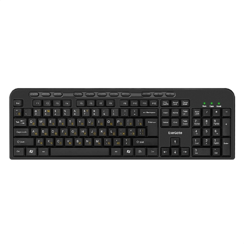 Exegate EX298903RUS Комплект ExeGate Professional Standard Combo MK150 (клавиатура мультимедийная влагозащищенная 116кл. + мышь оптическая 1200dpi, 3 кнопки и колесо прокрутки, длина кабелей 1,5м; USB