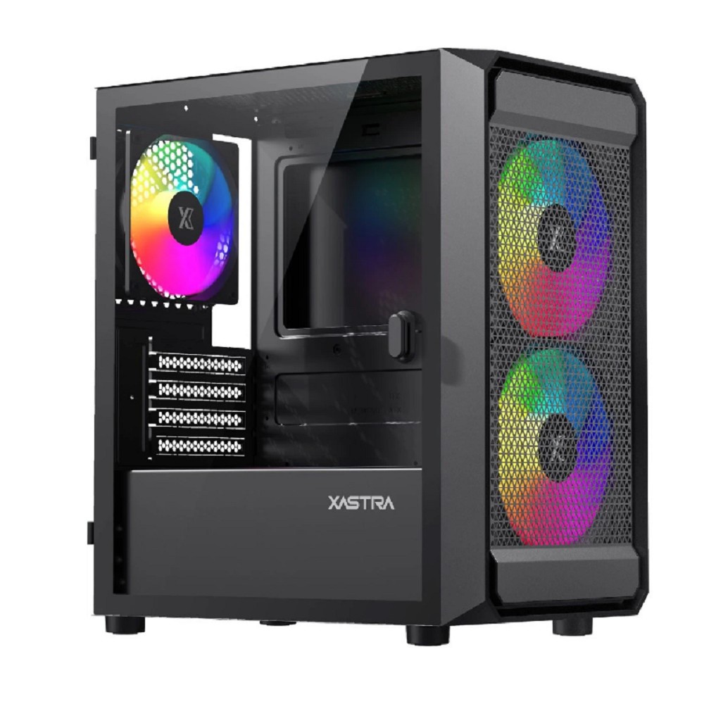 XASTRA Корпус A303M 3ARGB Black mATX/Mesh/ tempered glass / 2x140mm + 1x120mm ARGB PWM fans/ Door/ A303M-2FC14A-1FC12A-D